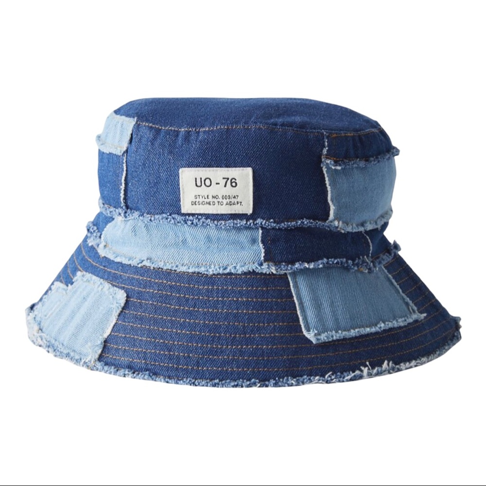 Urban Outfitters Patchwork Bucket Hat Blue Denim Canvas One Size Unisex NEW - Picture 1 of 6